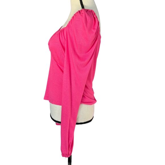 Bar III Large Top Long Balloon Puff Sleeves Sweetheart Neck Ribbed Stretch Pink - Picture 5 of 9
